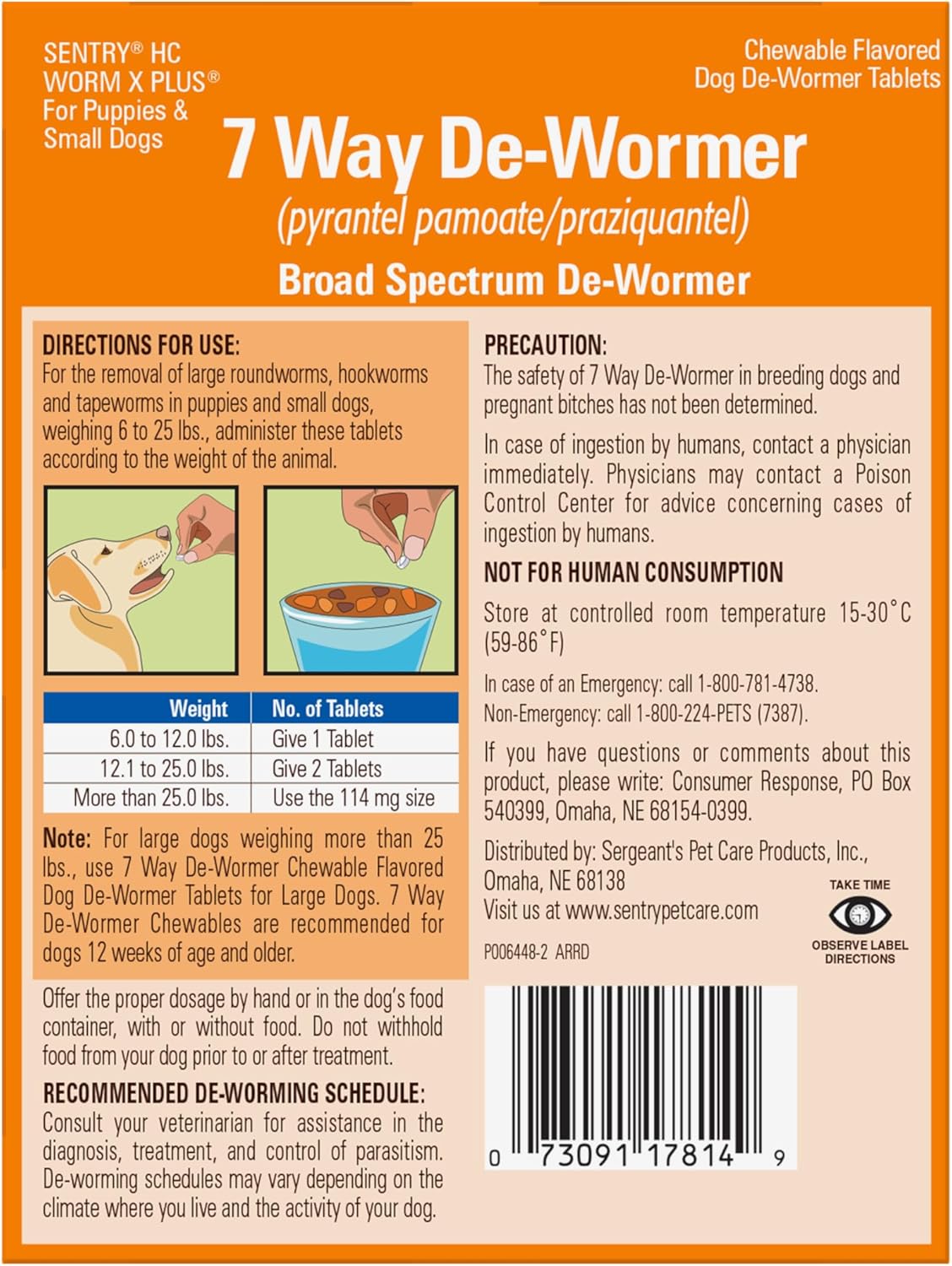 Sentry PET Care HC Worm X Plus 7 Way De-Wormer for Puppies and Small Dogs, 6-25 lbs, Chewable, 6 Count