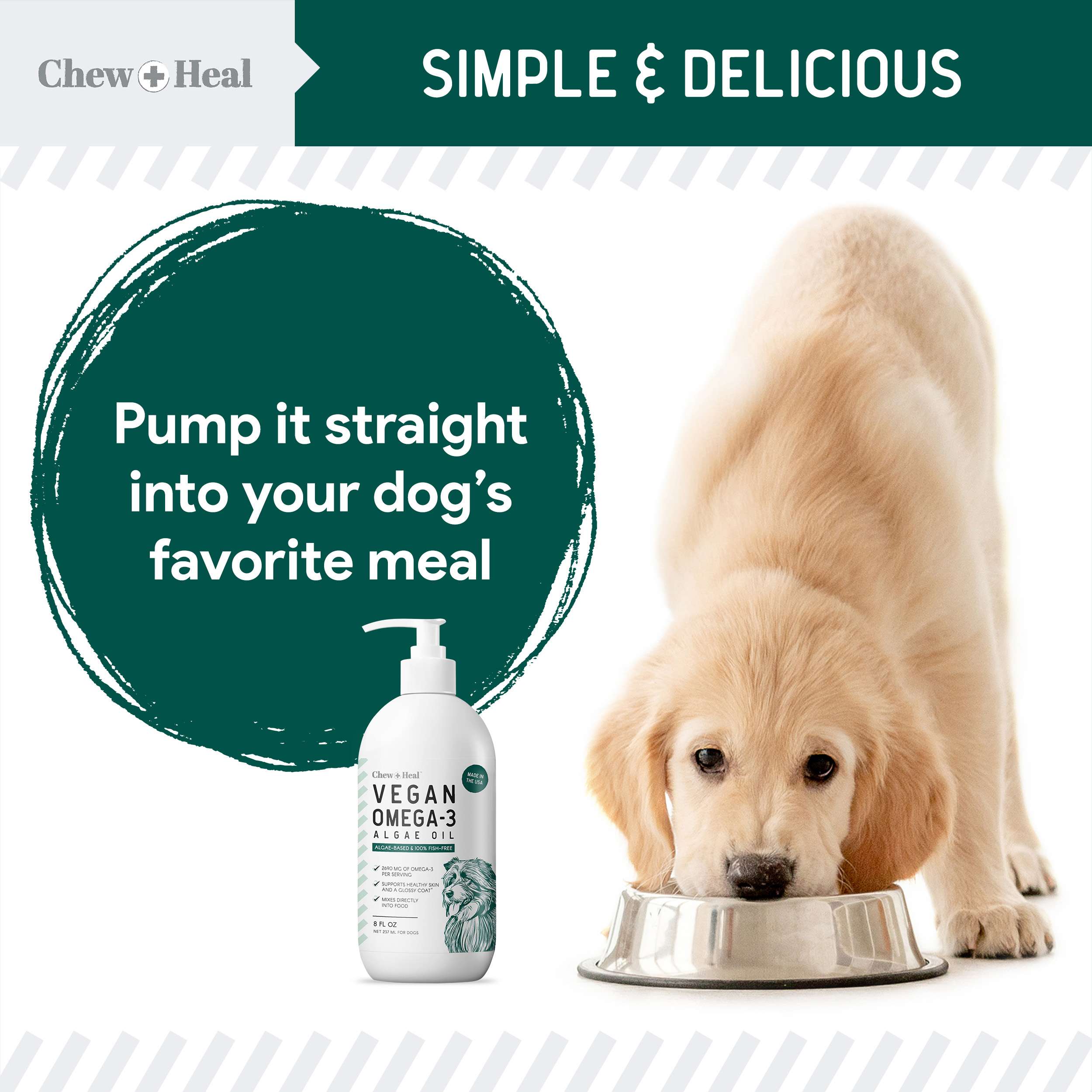 Vegan Single Ingredient EPA & DHA Omega-3 Algae Oil Skin & Coat Supplement for Dogs