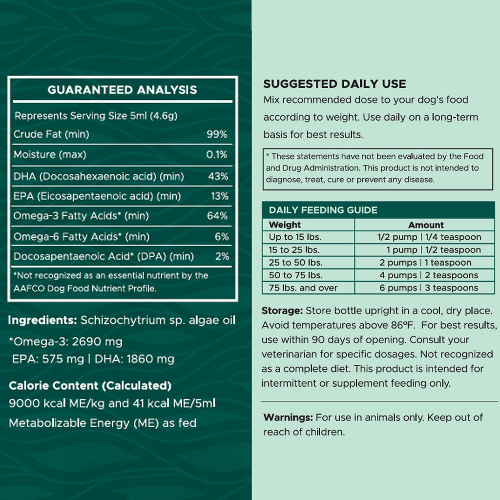 Vegan Single Ingredient EPA & DHA Omega-3 Algae Oil Skin & Coat Supplement for Dogs