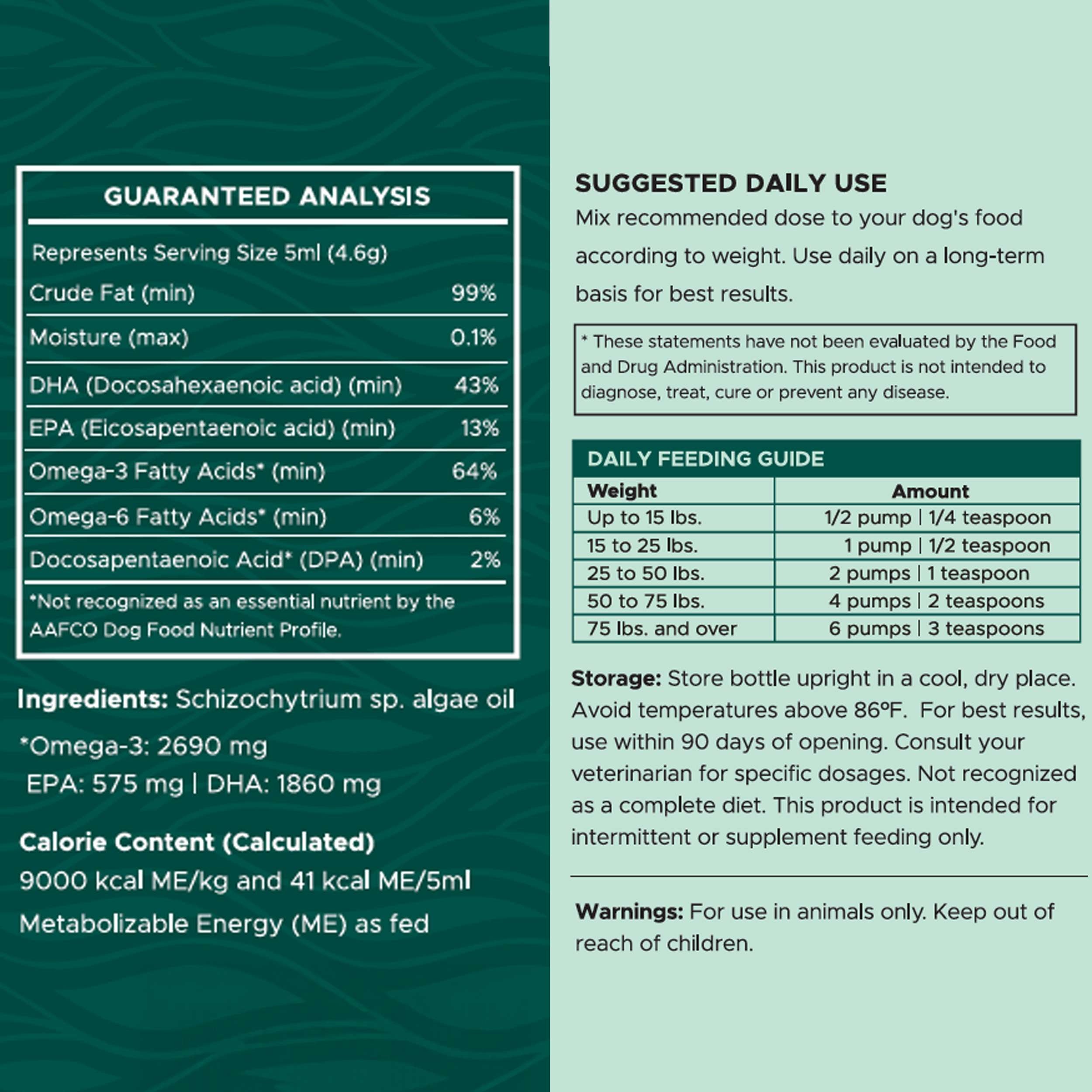 Vegan Single Ingredient EPA & DHA Omega-3 Algae Oil Skin & Coat Supplement for Dogs