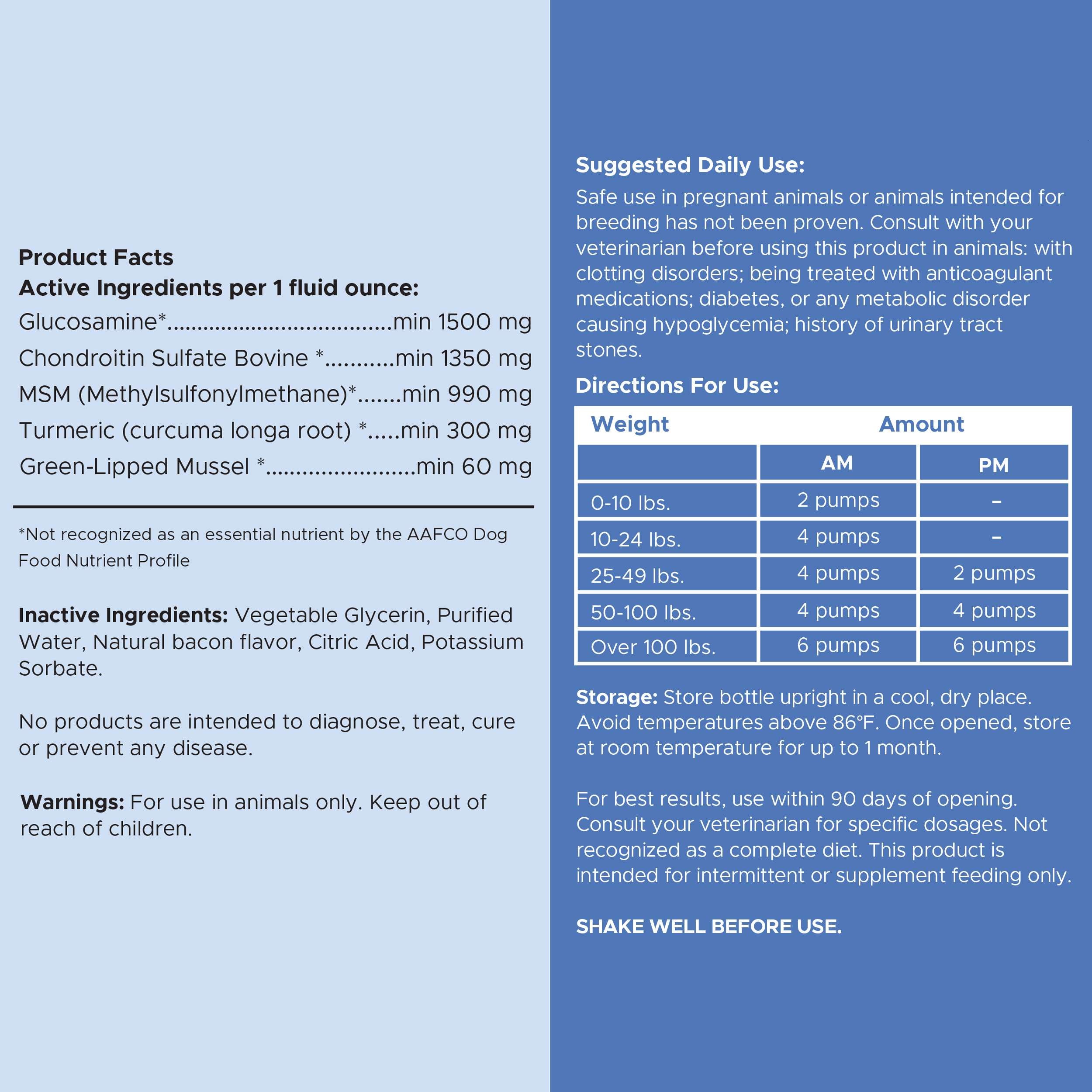High-Potency Advanced Mobility Support Bacon Flavored Liquid Supplement for Senior Dogs