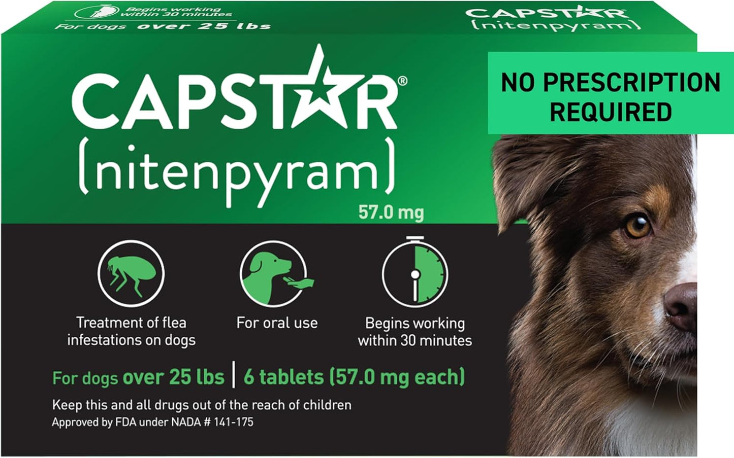 Capstar Oral Flea Treatment for Dogs, Medium & Large Dogs (Over 25 lbs), 6 Doses