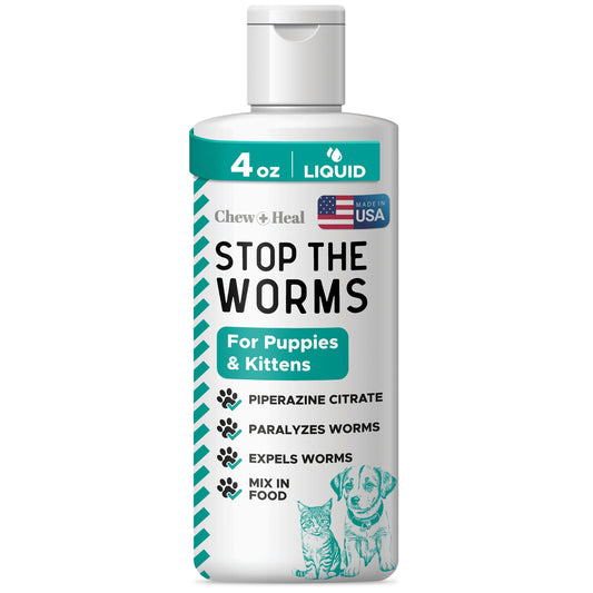 Dog and Cat Dewormer Liquid - 4 oz Wormer Solution to Paralyze and Expel Roundworms - Kitten and Puppy Dewormer