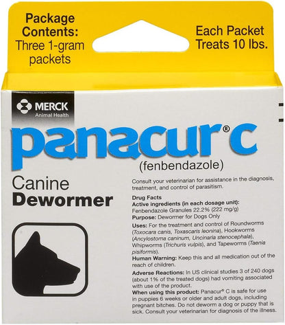 Panacur C Canine Dewormer, 1 Gram, Yellow, 3 Count