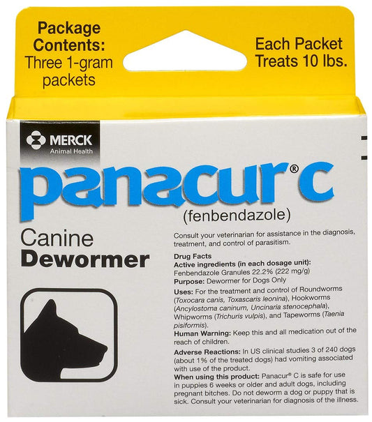 Panacur C Canine Dewormer, 1 Gram, Yellow, 3 Count