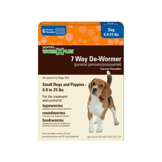 Sentry PET Care HC Worm X Plus 7 Way De-Wormer for Puppies and Small Dogs, 6-25 lbs, Chewable, 6 Count