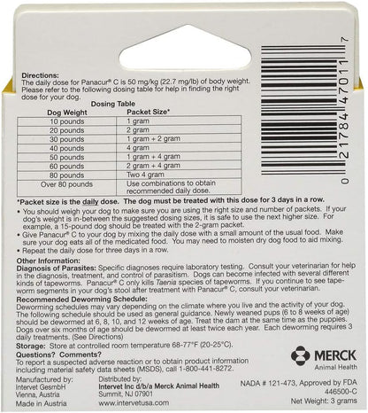 Panacur C Canine Dewormer, 1 Gram, Yellow, 3 Count