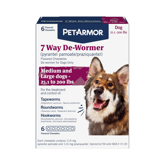 PetArmor 7 Way De-Wormer for Large Dogs & Puppies (Over 25 lbs), 6 Flavored Chewables