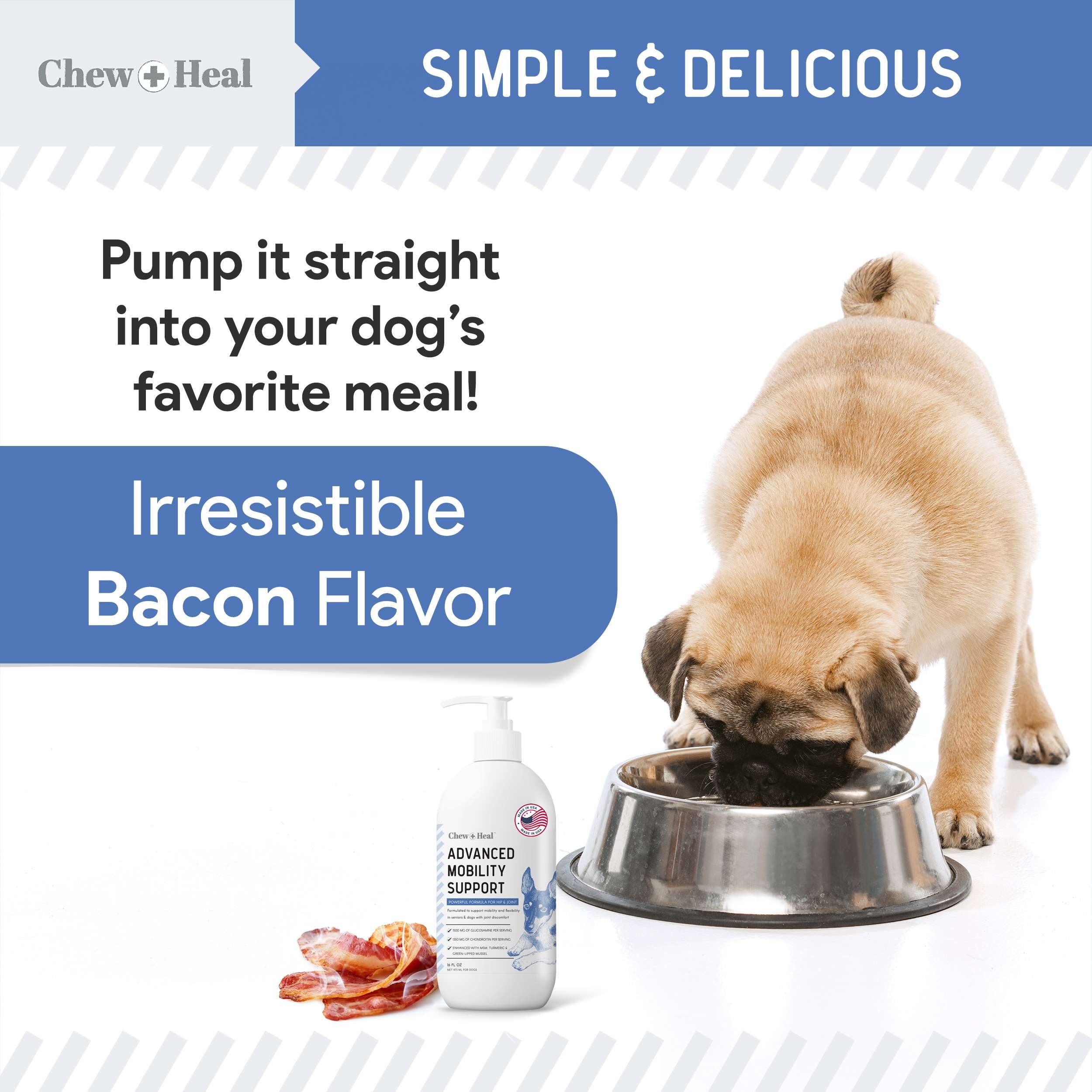 High-Potency Advanced Mobility Support Bacon Flavored Liquid Supplement for Senior Dogs